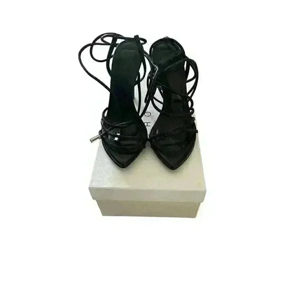 IRO PARIS IDO High Black Strass Leather Sandal Heels Rhinestones Lace Up Sz 37/7 - Picture 4 of 14